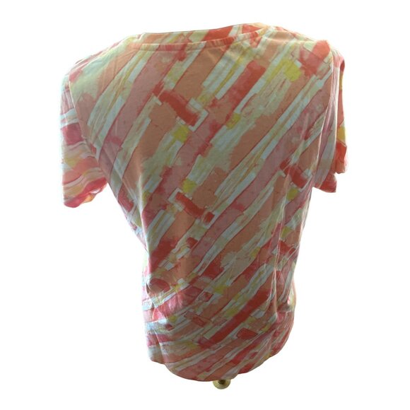 Coral Bay Pink & Yellow Print Short Sleeve Top, Medium - Picture 3 of 6